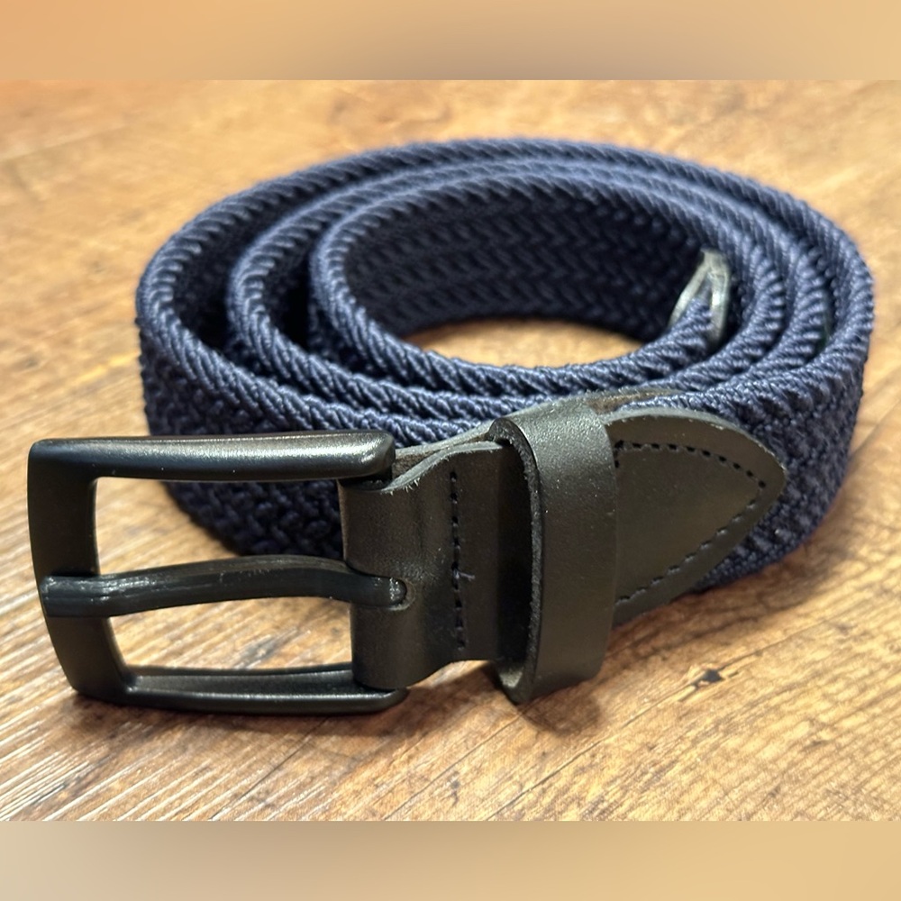 Thomas Bates Woven Cord Belt Navy Men's Made In USA Leather